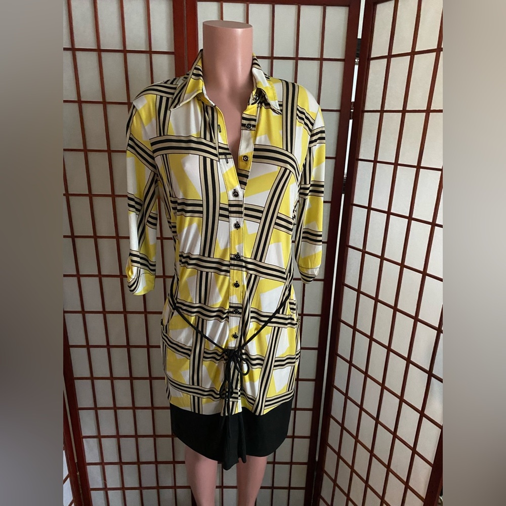 New York & Company Size M Plaid Yellow Black  Belted Dress Women